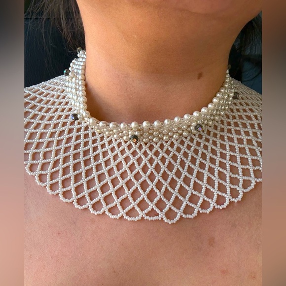 Faux pearl bib necklace vintage - Picture 1 of 6